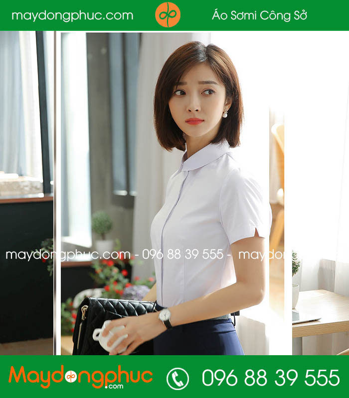Đồng phục áo sơ mi màu trắng cộc tay váy tím than
